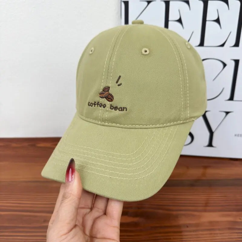Embroidered Coffee Bean Pattern Baseball Cap for Men Women Spring Summer