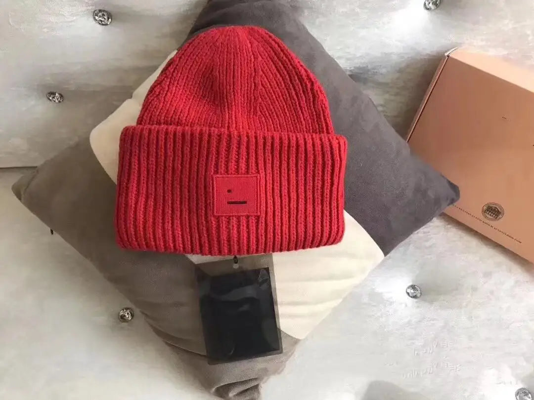 Warm And Cozy Knitted Beanie With Square Labels - Scandinavian Style Wool
