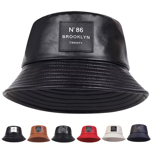 Unisex N86 Label Personality Pu Leather Bucket Hats