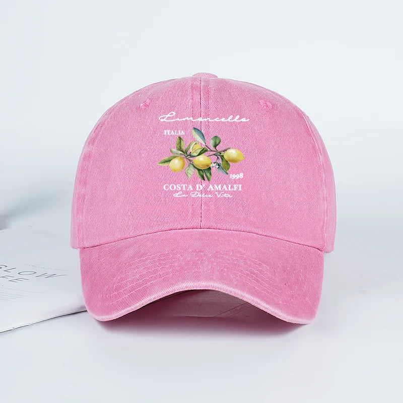 "Limoncello Costa D'Amalfi" Lemon Print Washed Baseball Cap