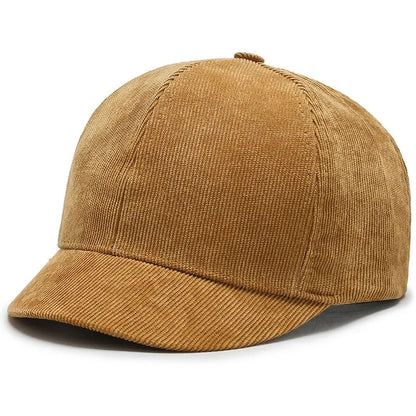 Men's Short Brim Baseball Cap Casual Solid Corduroy Soft Top Cap