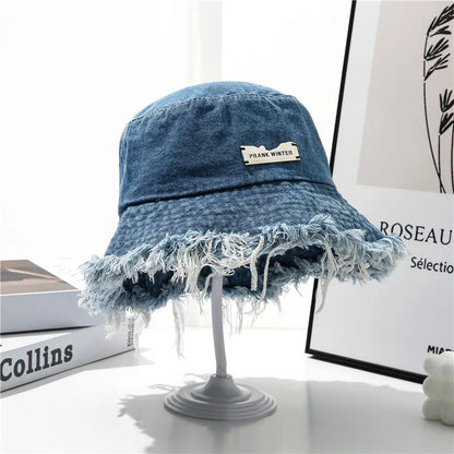 New Summer Logo Blue Washed Denim Large Bucket Hat