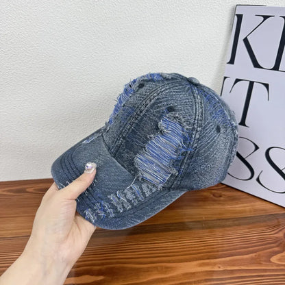 Soft Top Distressed Baseball Cap with Holes, Unisex Washed Vintage Sun Hat