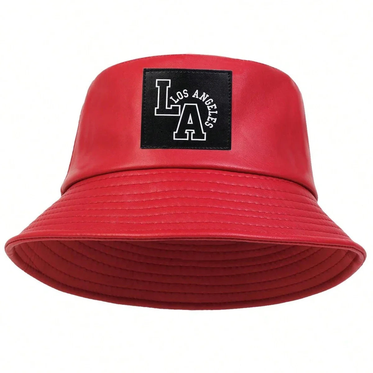 Unisex LA Letter Label Personality Pu Leather Bucket Hats Fishermen Caps