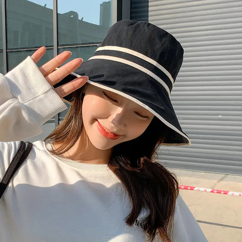 Women Summer Wide Brim Striped Bucket Hat