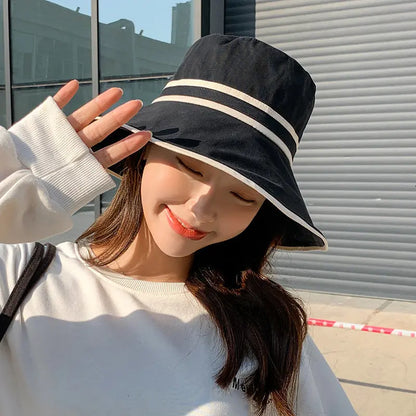 Women Summer Wide Brim Striped Bucket Hat