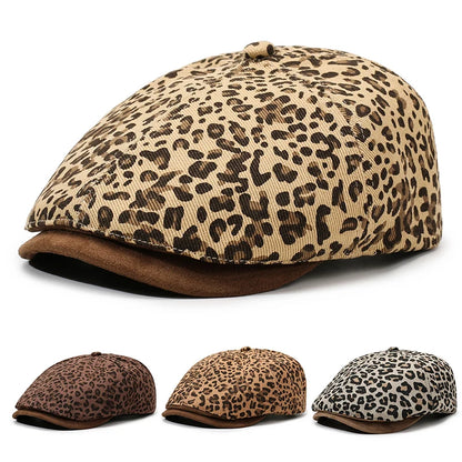 Leopard Print Newsboy Cap - American Vintage Paperboy Hat