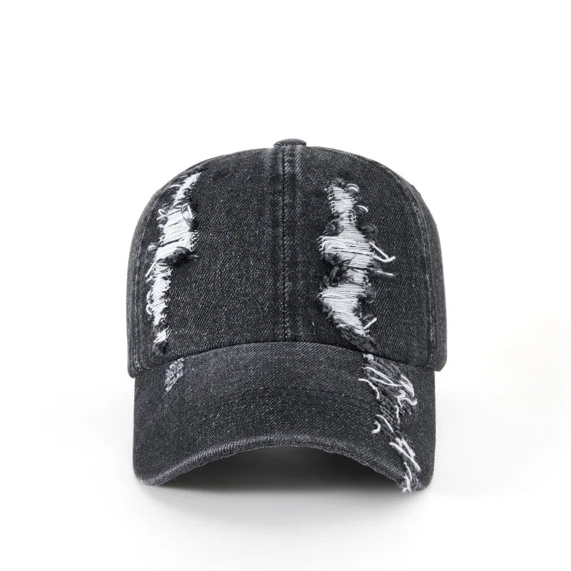 Black Distressed Denim Baseball Cap Men Women