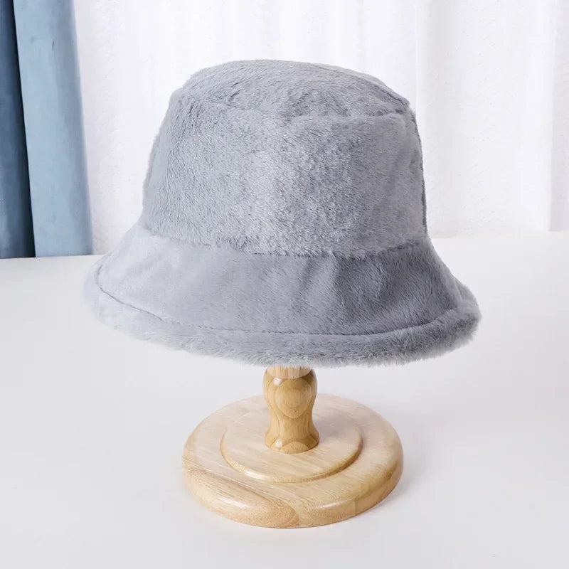 Winter Rabbit Plush Fisherman Hats Women Girl Bucket Hat