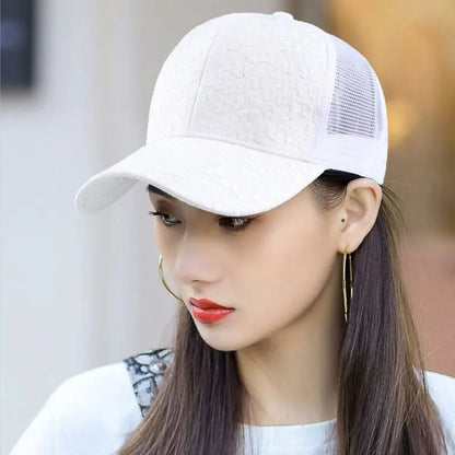 Classic Lace Flower Mesh Cap Adjustable Breathable Baseball Cap