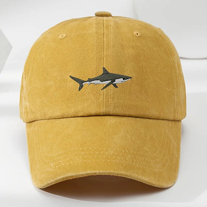 Trendy Retro Washed Vintage Shark Print Soft Top Sunshade Baseball Cap
