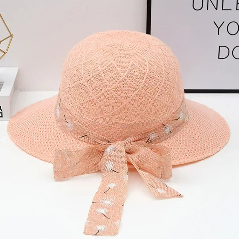 Summer Girls Wide Brim Sun Hat Bowknot Straw Outdoor Sun Protection