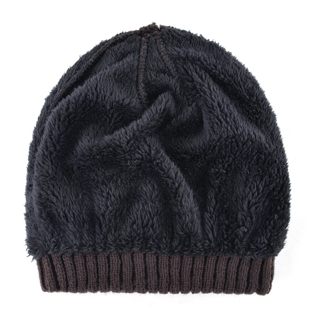 Winter Beanies Men Knitted Skull Pattern Solid Color Hat With Metal Skulls