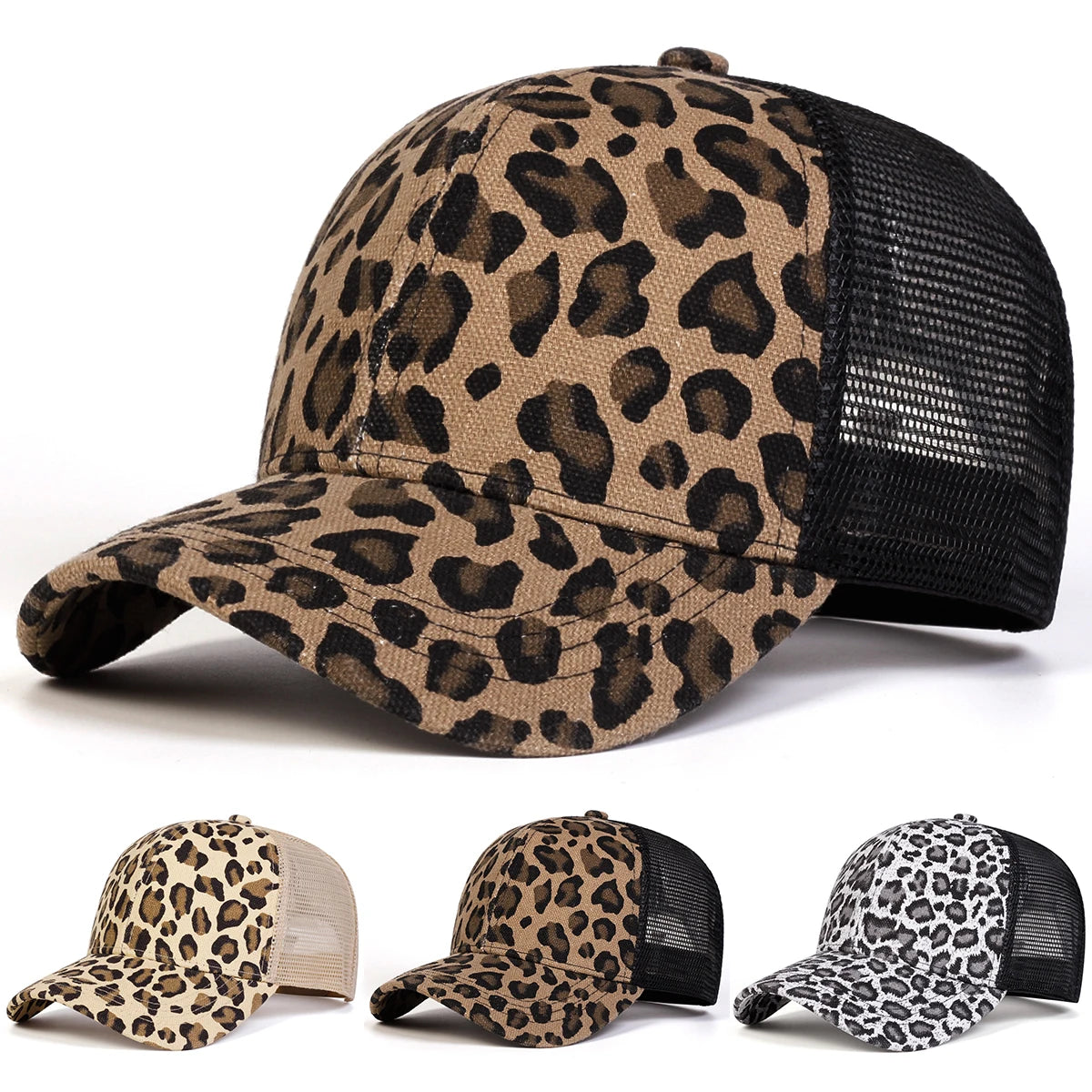 Unisex Leopard Print Baseball Net Caps Adjustable Casual Hats