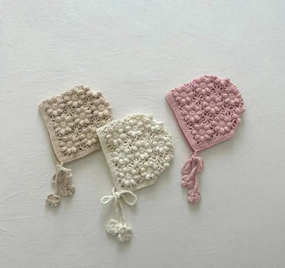 Baby Flower Hat Girls Hollow-Out Bonnet Jacquard Knitted Newborn Cap