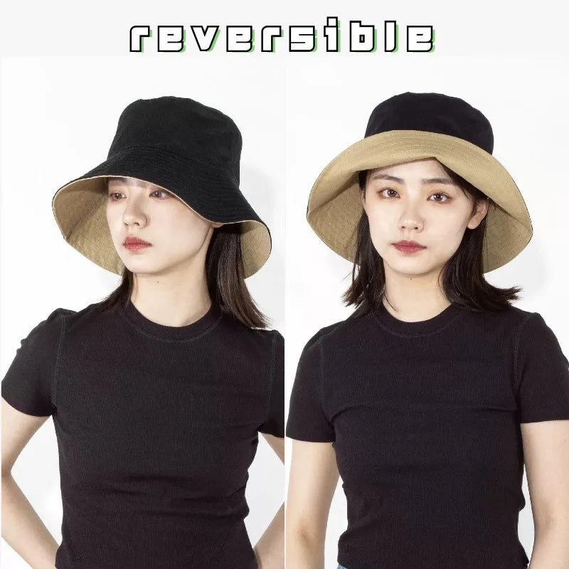 Bucket Hats Women Big Size Double-sided Fisherman Cap Summer Large Size Hip Hop