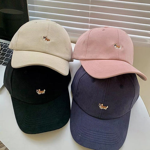 Dog Embroidery Baseball Hat For Men Women Cotton Solid Color Peaked Cap