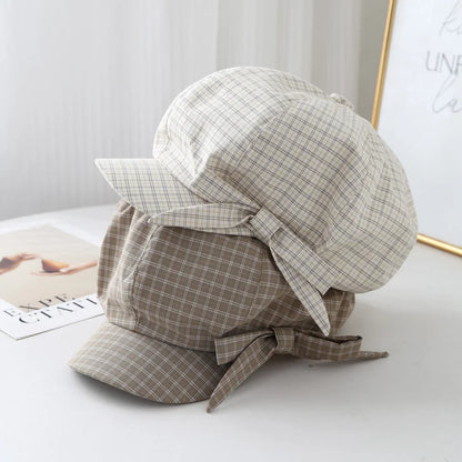 Women's Beret Newsboy Hat Bow Plaid Spring Summer Autumn