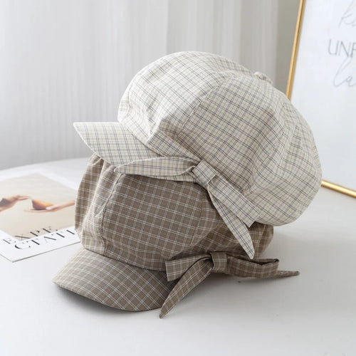 Women's Beret Newsboy Hat Bow Plaid Spring Summer Autumn