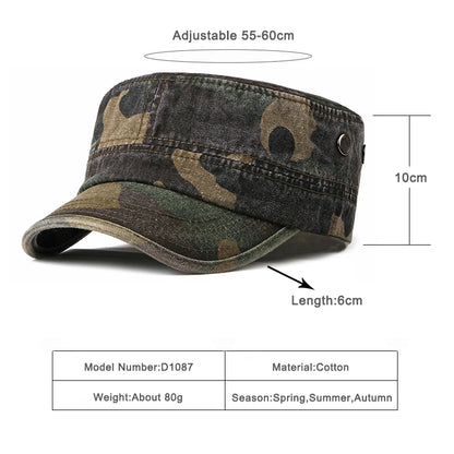 Vintage Camouflage Hats For Men Women Spring Summer Flat Top