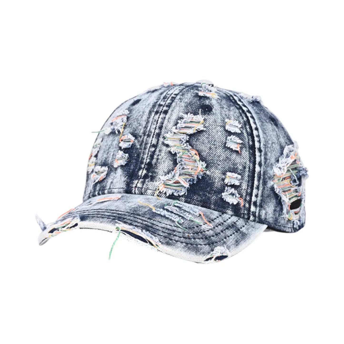 Unisex Retro Frayed Denim Cap Travel UV Protection Adjustable Distressed Colorful Baseball Cap