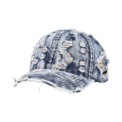 Unisex Retro Frayed Denim Cap Travel UV Protection Adjustable Distressed Colorful Baseball Cap