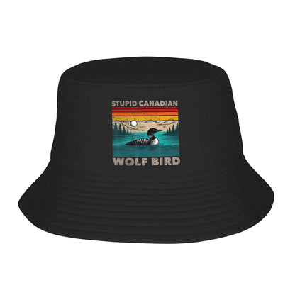 Stupid Canadian Wolf Bird Funny Lover Loon Humor Bucket Hat