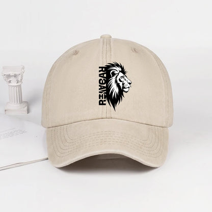 Lion Head RAWR Slogan Printed Washed Baseball Cap Soft Comfortable Lightweight Breathable Adjustable Bold Retro Powerful