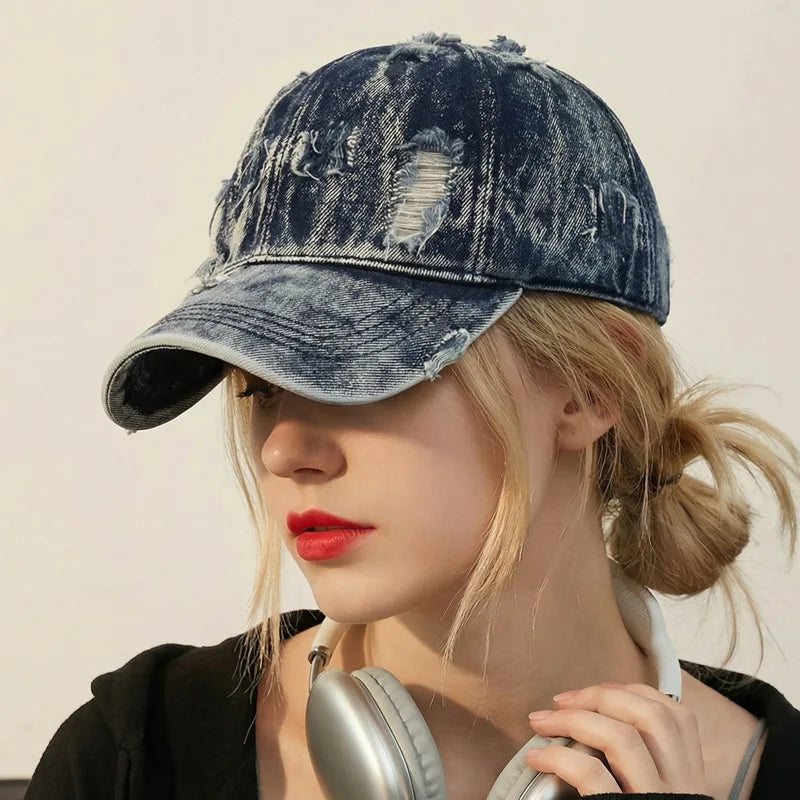 Washed Ripped Denim Baseball Cap