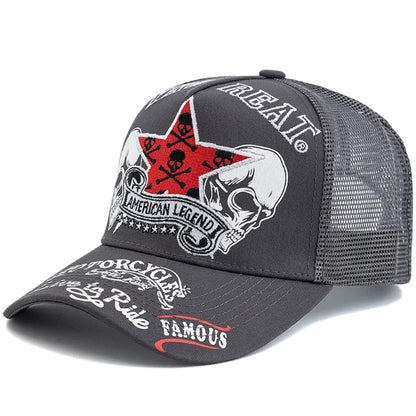 Unisex Punk Style Cap Red Star Skull Crossbones Embroidery Baseball Cap