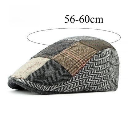 Men Patchwork Tweed Flat Cap Vintage