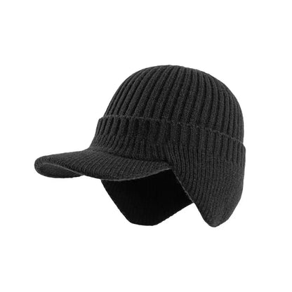 Unisex Warm Winter Hat With Brim Plush Fur Lined Knit Cap