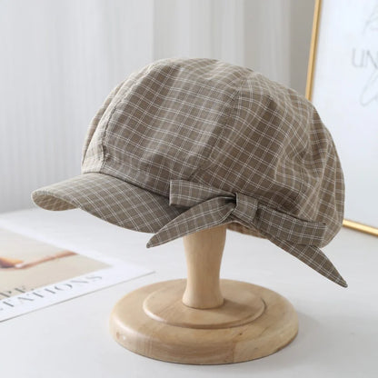 Women's Beret Newsboy Hat Bow Plaid Spring Summer Autumn