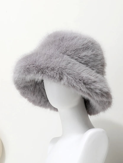 Bright Yellow Imitation Mink Fur Bucket Hat Women's Panama Style Korean New