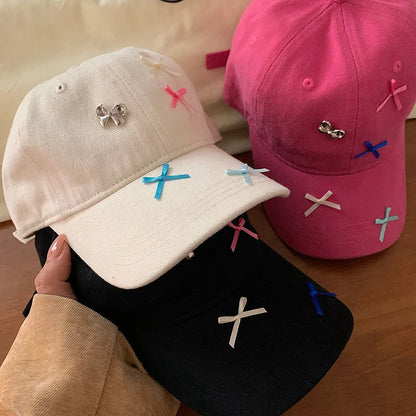 Women Bow Baseball Hat Y2k Shiny Rhinestone Duck Tongue Hats
