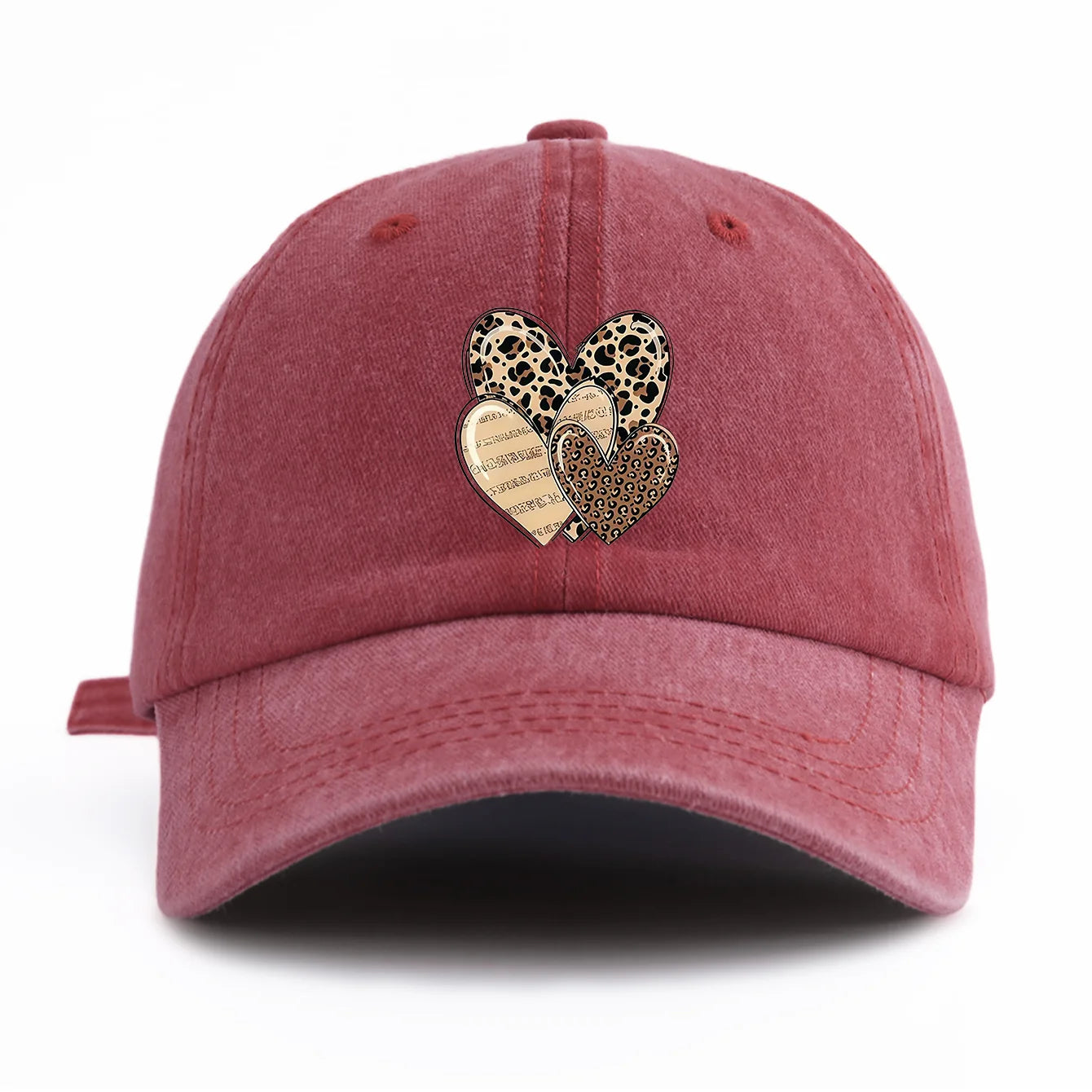 Leopard Heart Print Washed Baseball Cap