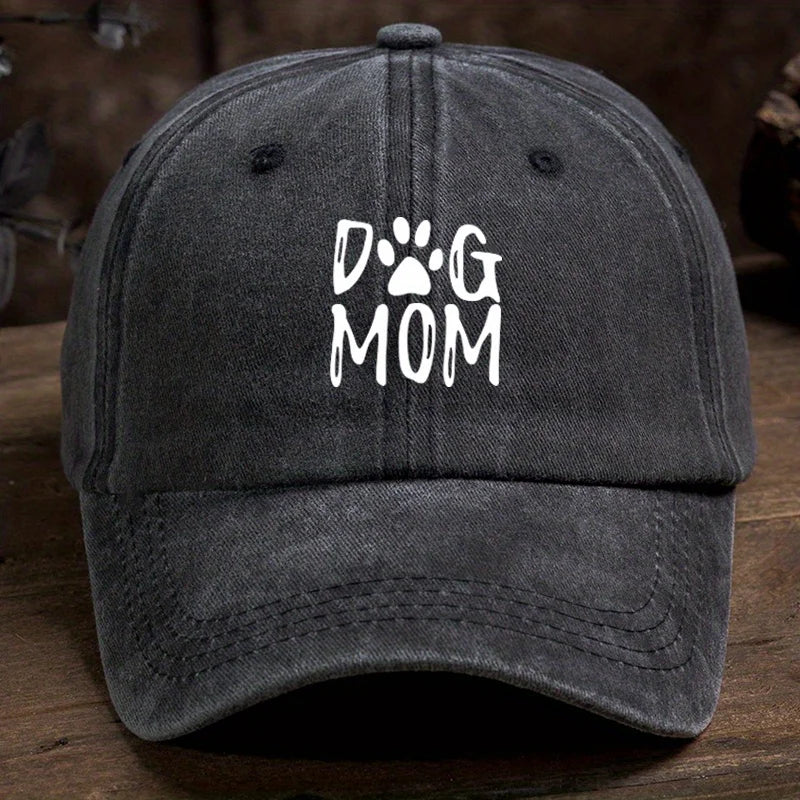 Classic Washed Retro Dog Mom Printed Baseball Cap, Outdoor Casual Sports