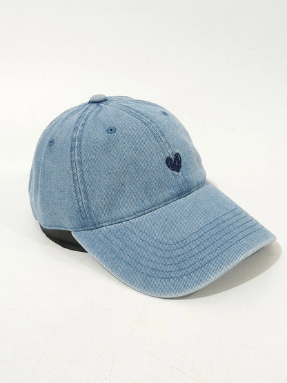 Korean Style Embroidered Heart Denim Baseball Cap