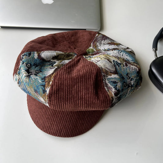 Women's Caps Retro Puppy Patchwork Beret