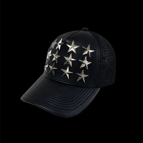 Metal Rivet Five-Pointed Star Hip Hop Punk Pu Leather Trucker Cap