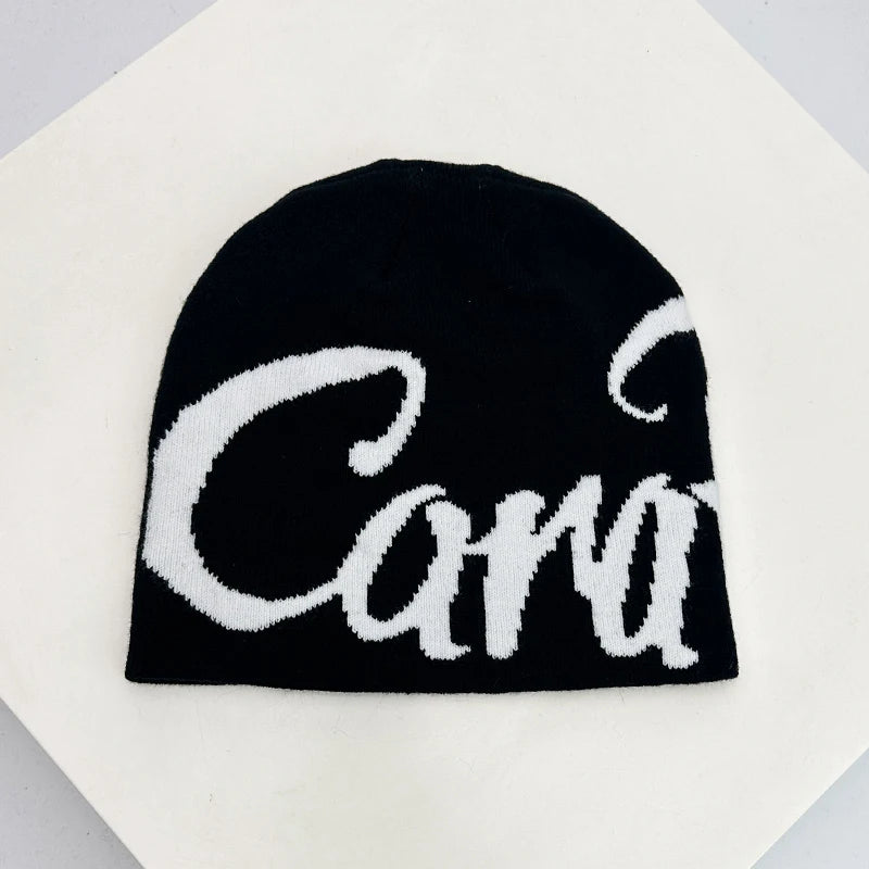 Letter Wool Knitted Hats Color Block Warm Personal Beanies
