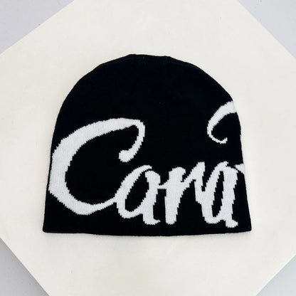 Letter Wool Knitted Hats Color Block Warm Personal Beanies