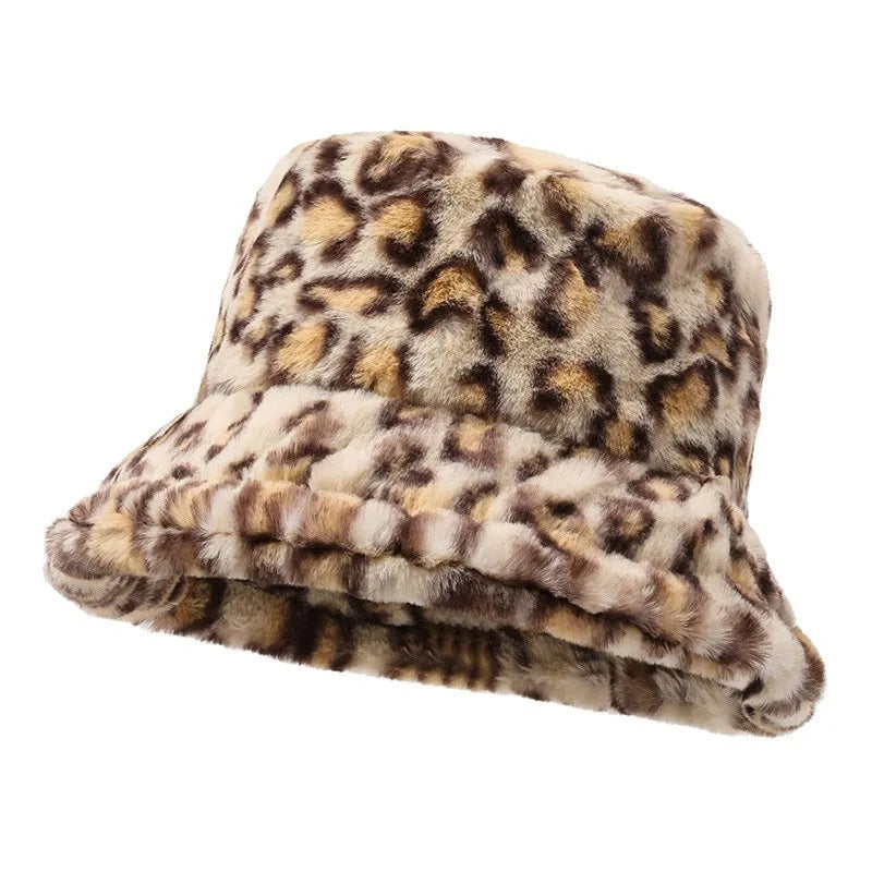 Stylish Leopard Print Bucket Hat - Soft Polyester Fleece Fisherman Cap