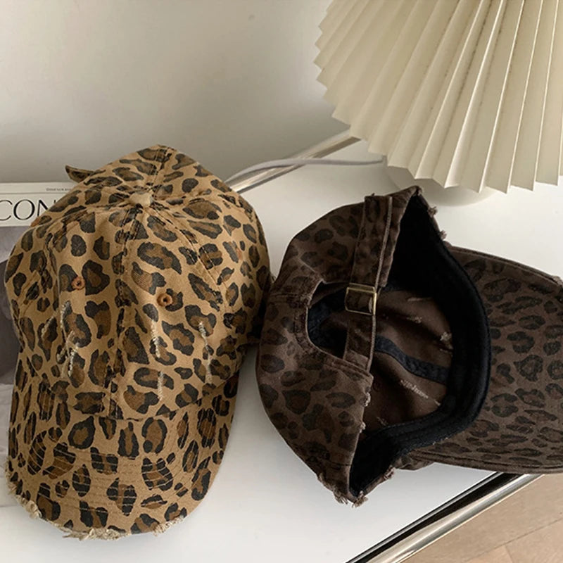 Women Leopard Baseball Cap Vintage Hip Hop Holes Snapback Duckbill Hats