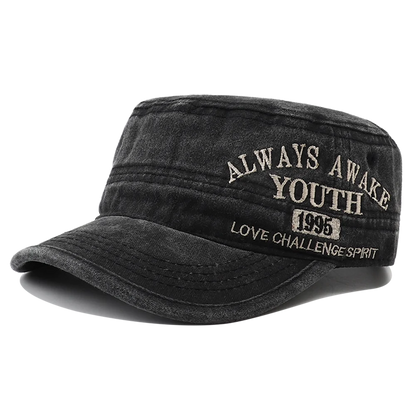 2024 New Letter Embroidery Washed Cotton Flat Top Military Cap