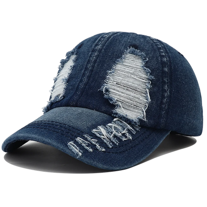 2024 New Solid Color Ripped Baseball Cap Washed Denim