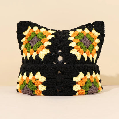 Niche Cute Cat Ear Color Matching Hand-Crocheted Beanie Hat