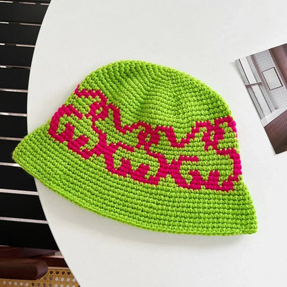 Korean Autumn Winter Retro Crochet Knitted Wool Bucket Hat Women