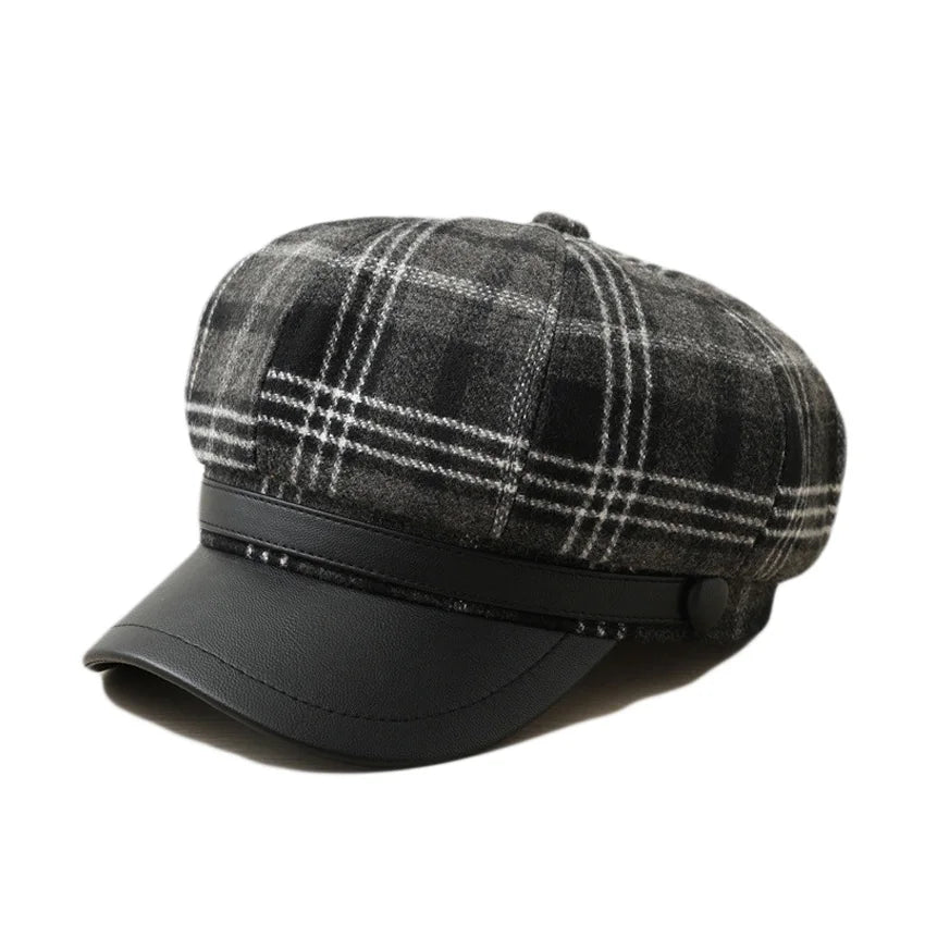 New Women's Plaid Octagonal Newsboy Hat