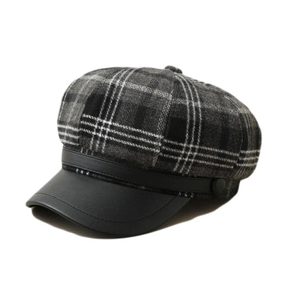New Women's Plaid Octagonal Newsboy Hat